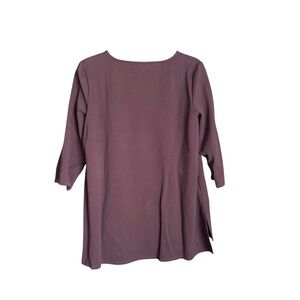 Eileen Fisher Deep Plum Tunic Top 3/4 Sleeve Stretch Minimalist